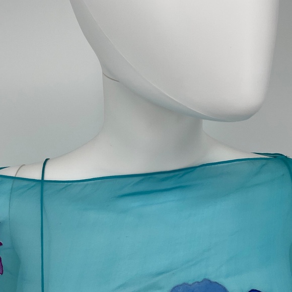 Dolce & Gabbana Vintage Aqua Transparent Silk 2-Piece Dress w/ Floral Appliqué - Picture 4 of 16